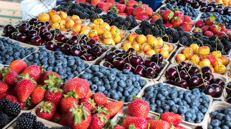 baskets of berries at farmers market