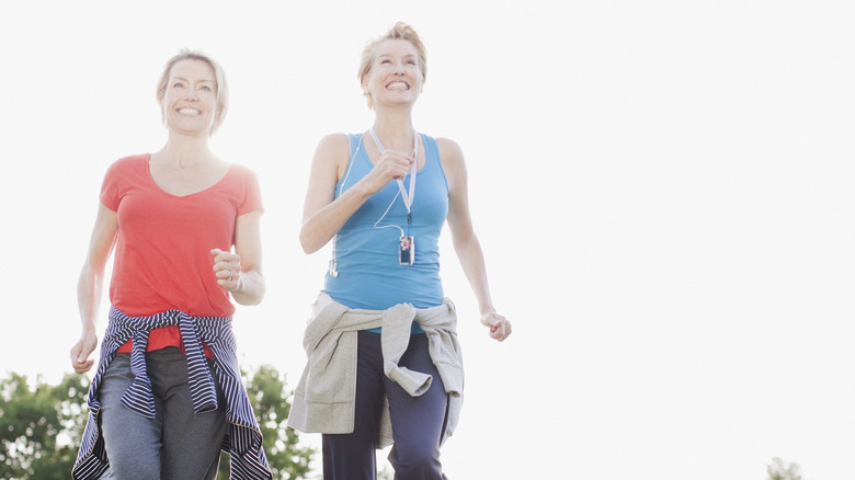 Two women doing a walking workout