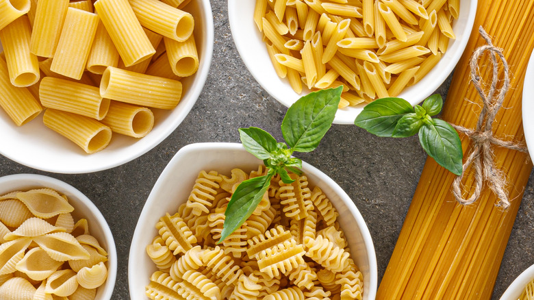 different pasta varieties on table