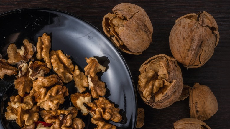 shelled and whole walnuts