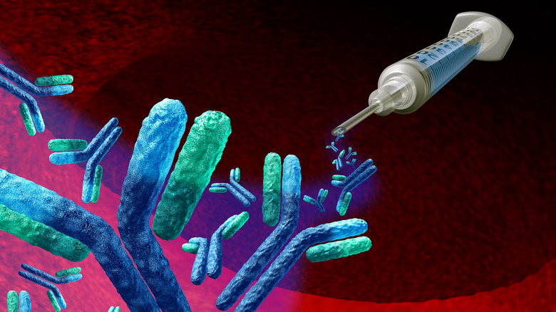 Illustration of antibodies inside syringe