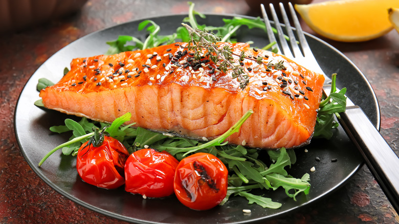 Cooked salmon on a plate