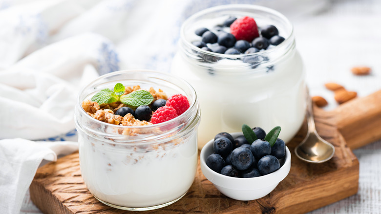 Greek yogurt with fruit and granola toppings