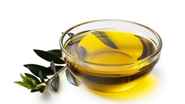 Olive oil in petite glass bowl