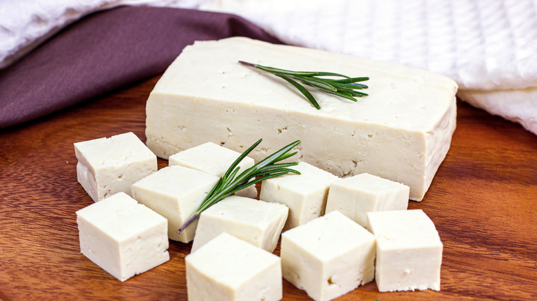 Block of tofu and tofu cubes