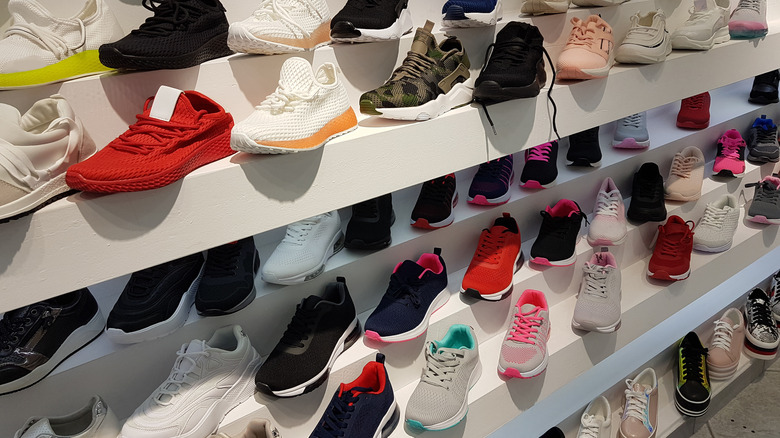Display shelves of sneakers