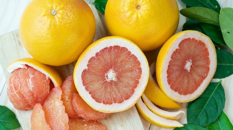 fresh sliced grapefuit on table