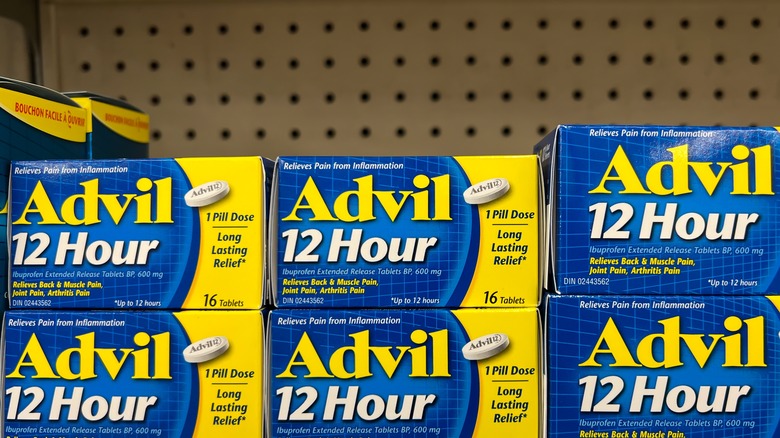 Boxes of Advil of store shelf