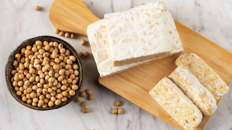 tempeh on wooden block