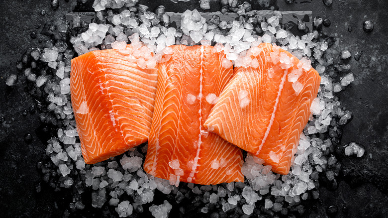 fresh salmon on ice