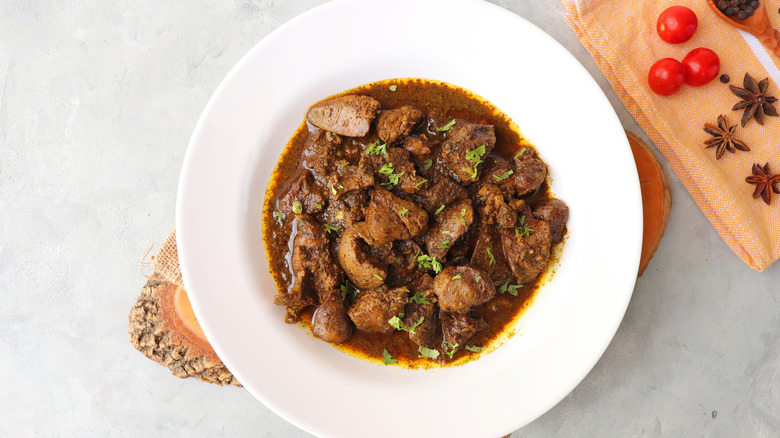 liver stew in white bowl