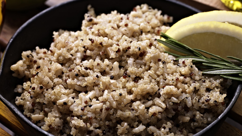 brown rice in skillet