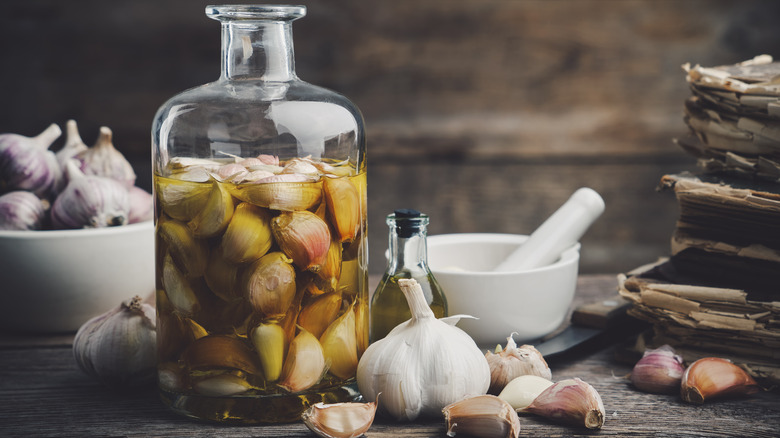 garlic soaked in oil in bottle