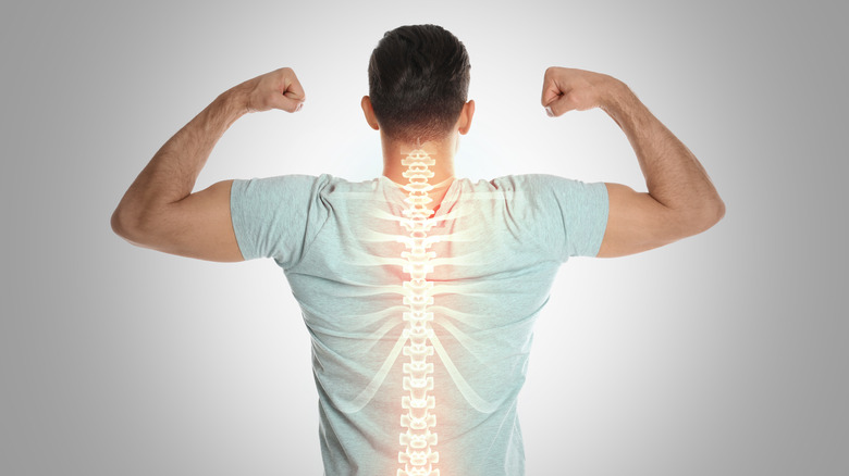 man with spine illustration on back