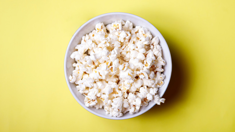Overhead shot of a bowl of popcorn