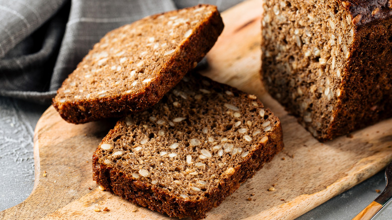 Rye whole grain bread on a cutting board