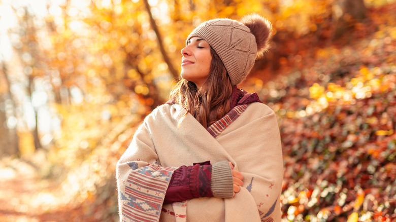 Woman dressed warmly in autumn