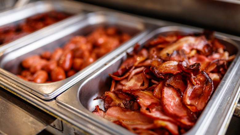 Buffet trays of processed meat