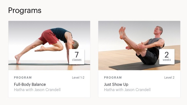 screenshot of online yoga app