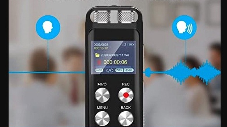 A small black voice recorder