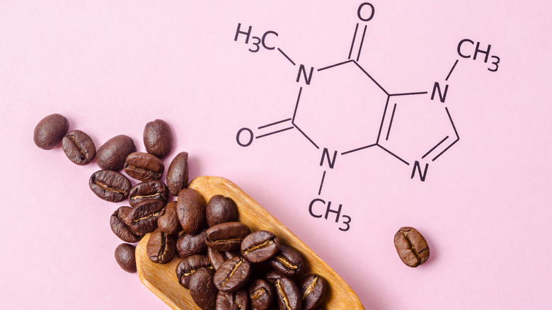 chemical formula for caffeine with roasted coffee beans