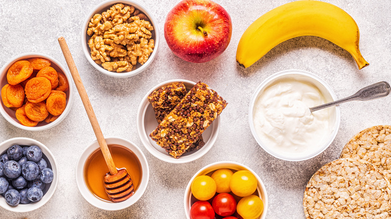 Top view of various simple carb food sources