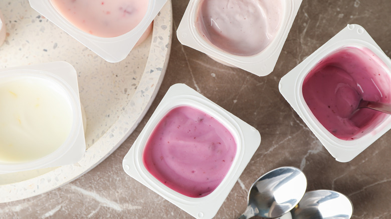 Multi-colored yogurt cups