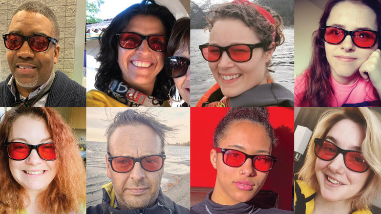 Collage of people wearing migraine glasses