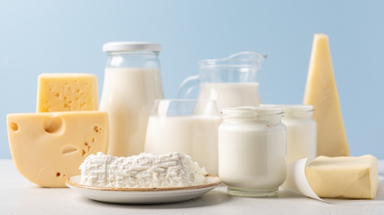 A display of milk and cheese