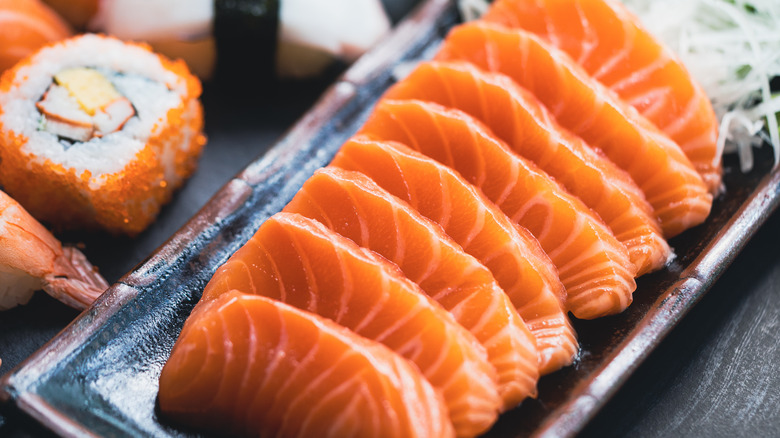 sushi grade salmon on a plate