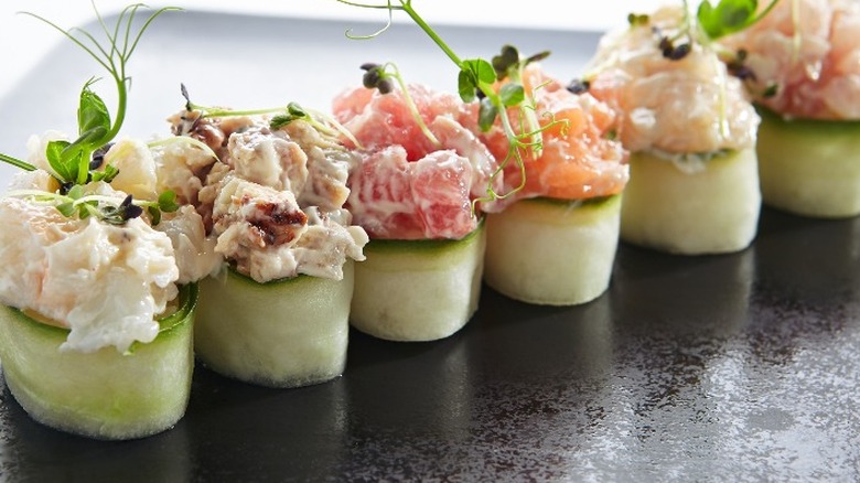 Sushi rolls wrapped in cucumber