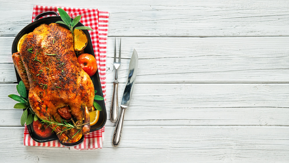 Duck in a tray on the table