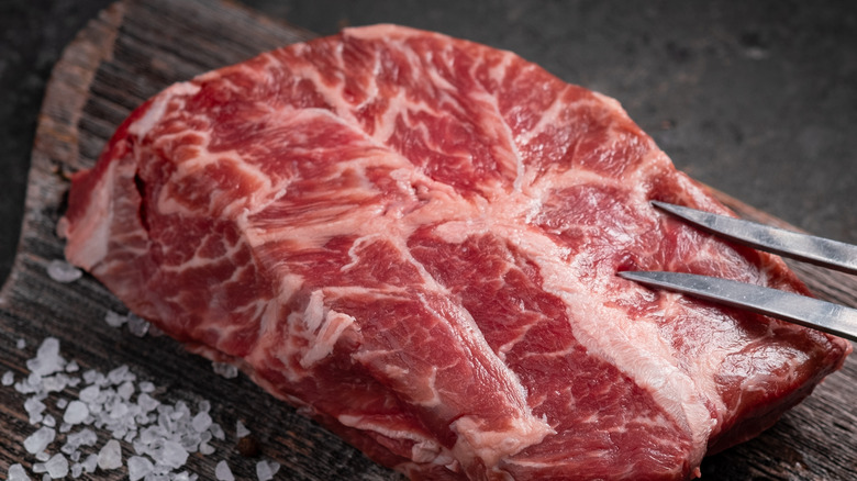thick slab of fat-marbled beef