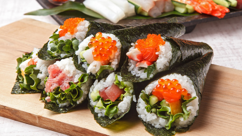 sushi handrolls on plate