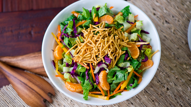 salad with crispy noodle topping