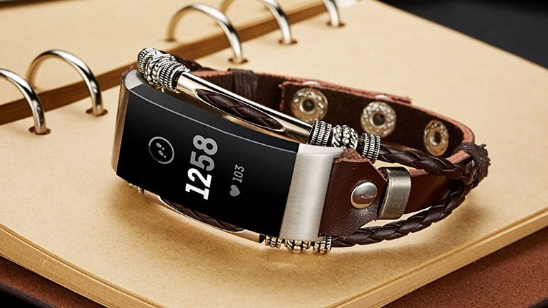 fitbit with decorative leather band