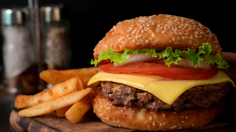 beef burger and fries