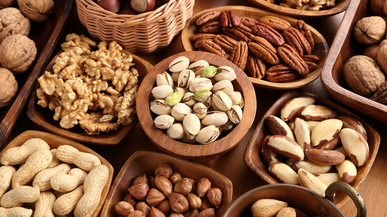 nuts in wooden bowls