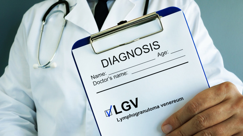 Doctor holding medical chart with Lymphogranuloma venereum diagnosis