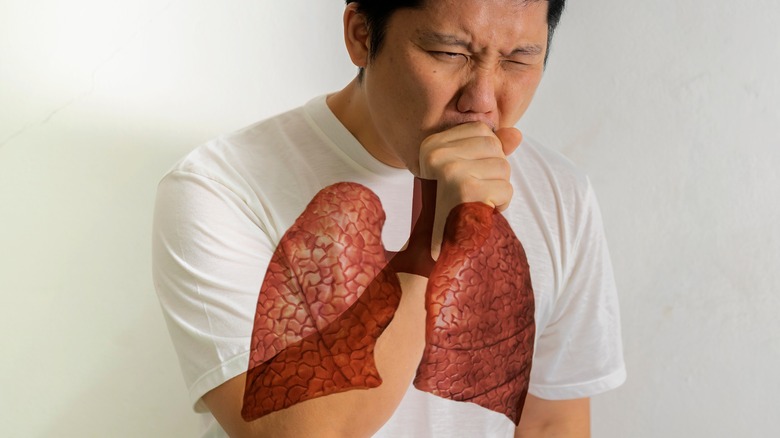 illustration of lungs over man coughing