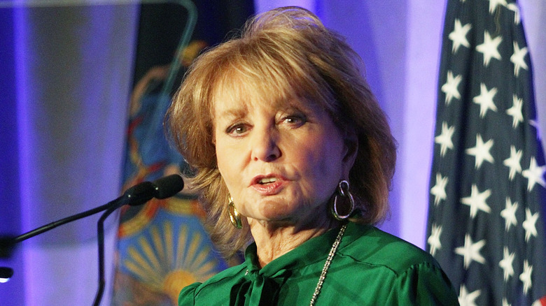 Barbara Walters speaking at benefit