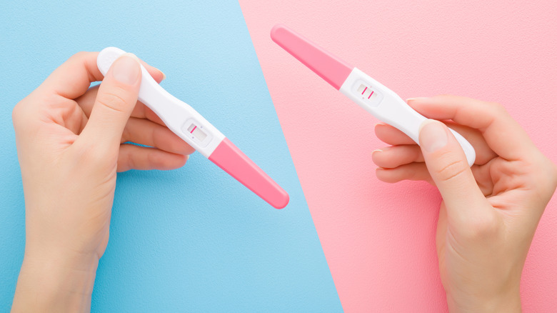 A negative and positive pregnancy test