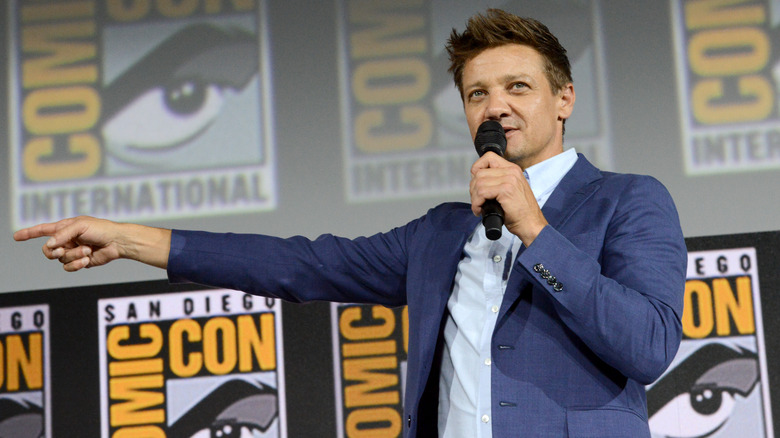 Jeremy Renner speaking at the 2019 Comic-Con International