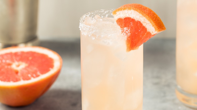 paloma with lime and grapefruit wedges
