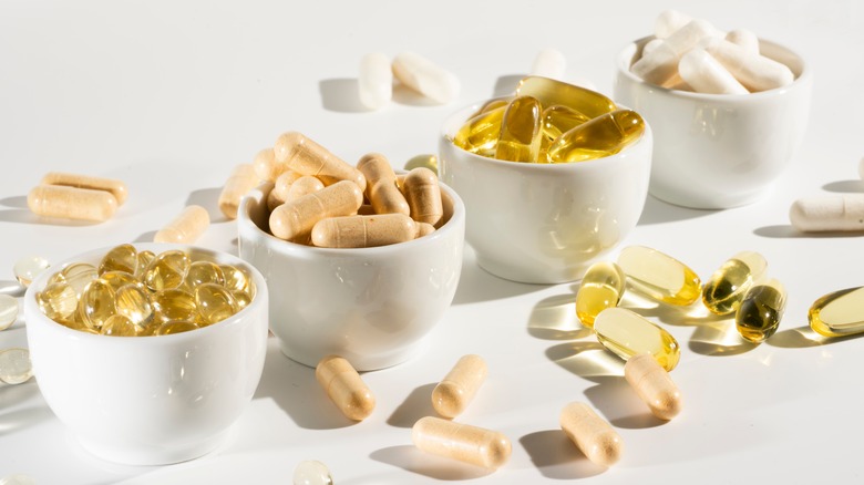 health supplements in small bowls