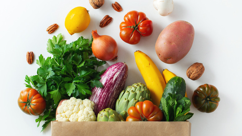 fruits and vegetables in paper bag