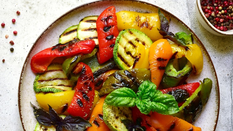 plate with grilled colorful vegetables