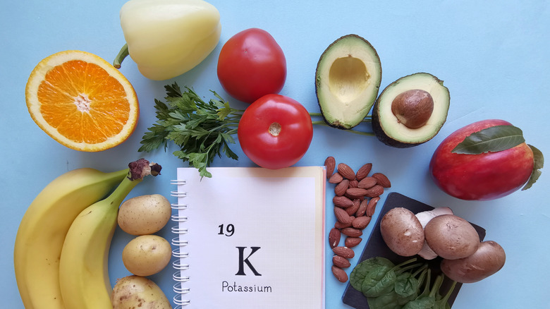 fruits and vegetables with potassium and the chemical symbol