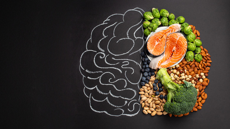 Drawing of brain overlaid with food on one half