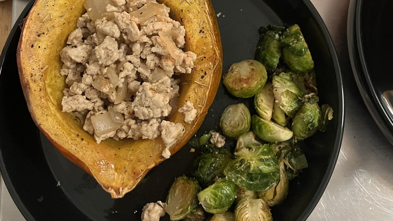 roasted acorn squash stuffed with variety of foods